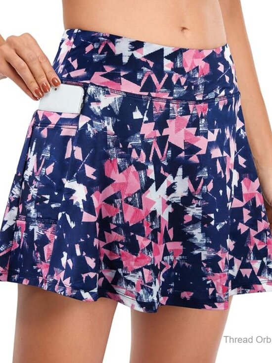 Pants - High Rise Athletic Skort with Pockets, Polyester Spandex, Regular Fit